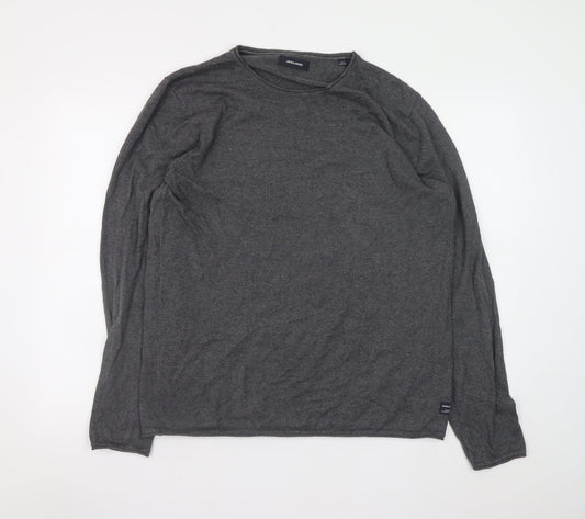 Jack & Jones Mens Grey Cotton Blend Crew Neck Pullover Jumper L