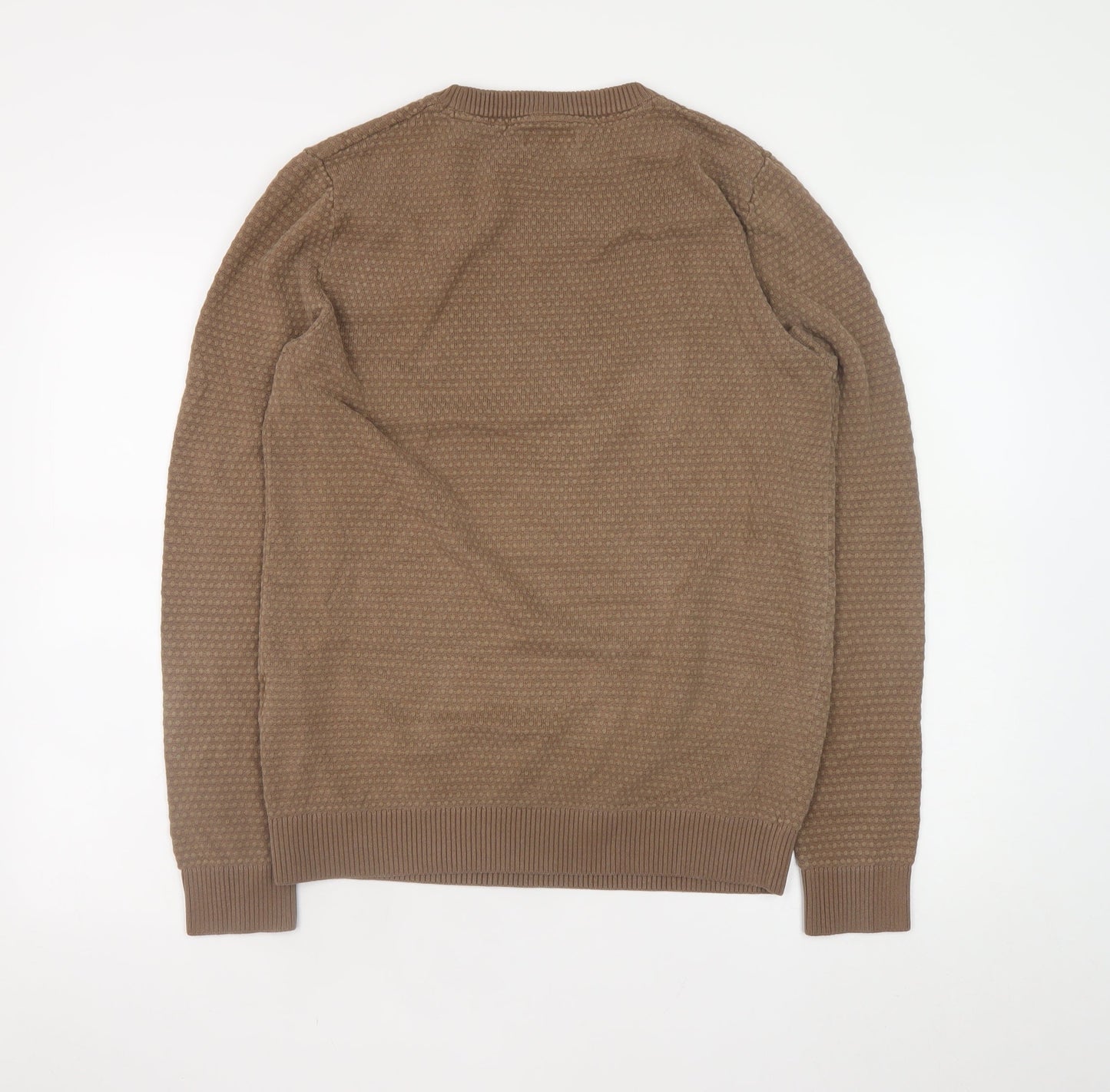 Jack & Jones Men's Brown Waffle-Knit Cotton Pullover Jumper Size L