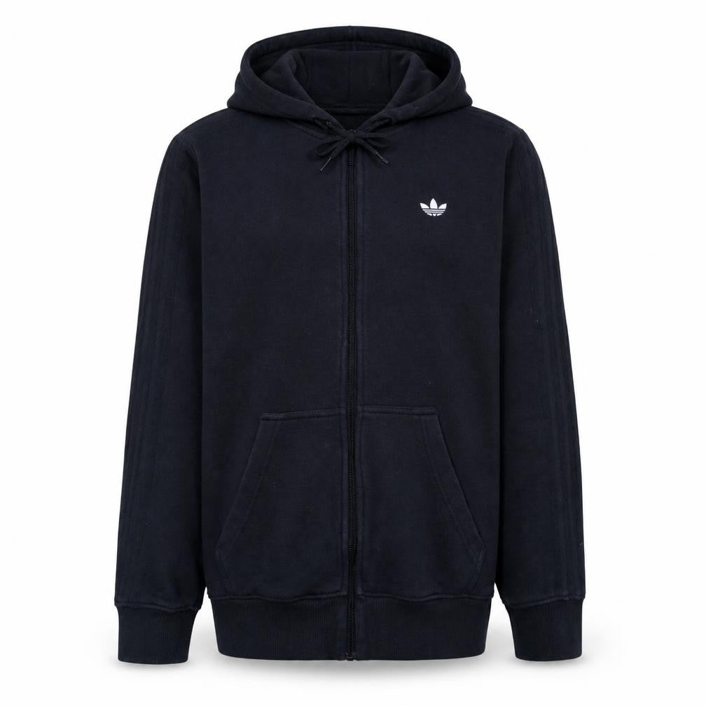 Front view of Adidas Men's Black Full Zip Hoodie, size S, Classic Sportswear