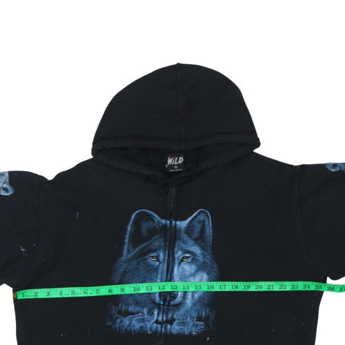 Wild Mens Black XL Full Zip Wolf Graphic Cotton Hoodie