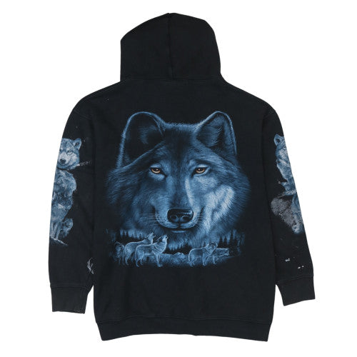 Wild Mens Black XL Full Zip Wolf Graphic Cotton Hoodie