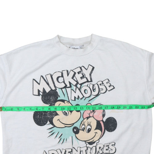Disney Women's White Mickey & Minnie Crew Neck Pullover Sweatshirt L
