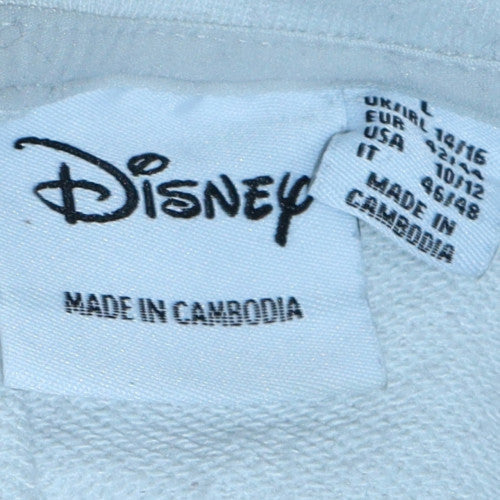 Disney Women's White Mickey & Minnie Crew Neck Pullover Sweatshirt L