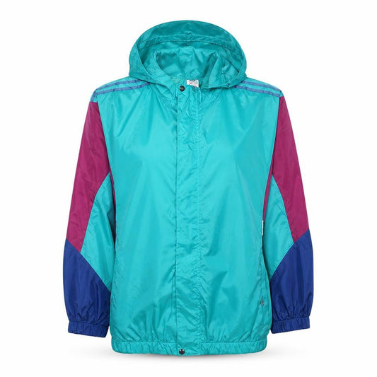 adidas Womens Blue Windbreaker Jacket Size 12 Retro Hooded 90s Style
