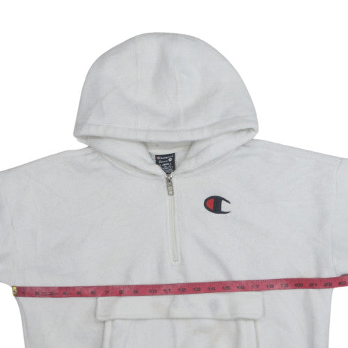 Champion Womens White Fleece 1/4 Zip Hooded Pullover XS