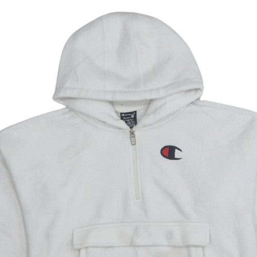 Champion Womens White Fleece 1/4 Zip Hooded Pullover XS