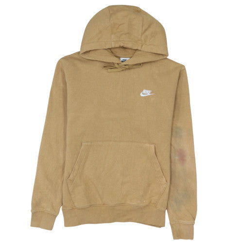 Nike Men Beige Pullover Hoodie Small Fleece Logo Sweatshirt