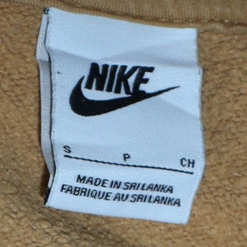 Nike Men Beige Pullover Hoodie Small Fleece Logo Sweatshirt