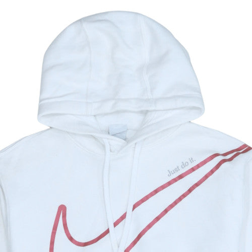 Nike Men's White Hoodie M Pullover Fleece Just Do It Logo Sweatshirt