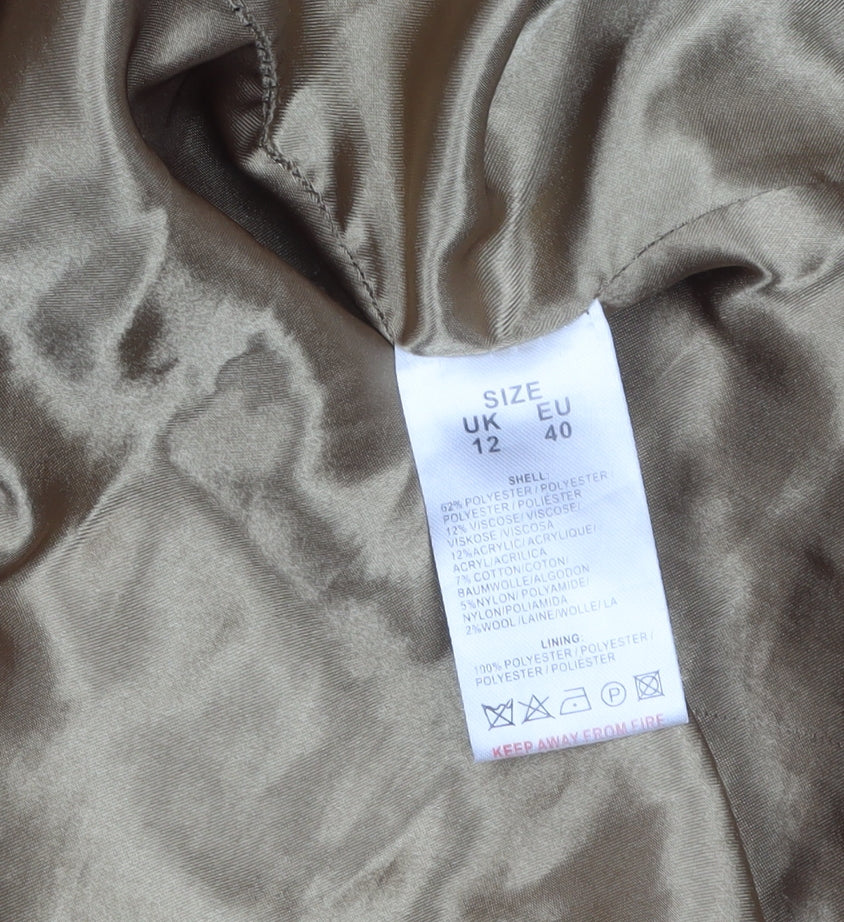 QED London Women Beige Mid-Length Overcoat Size 12 Lined Classic Style