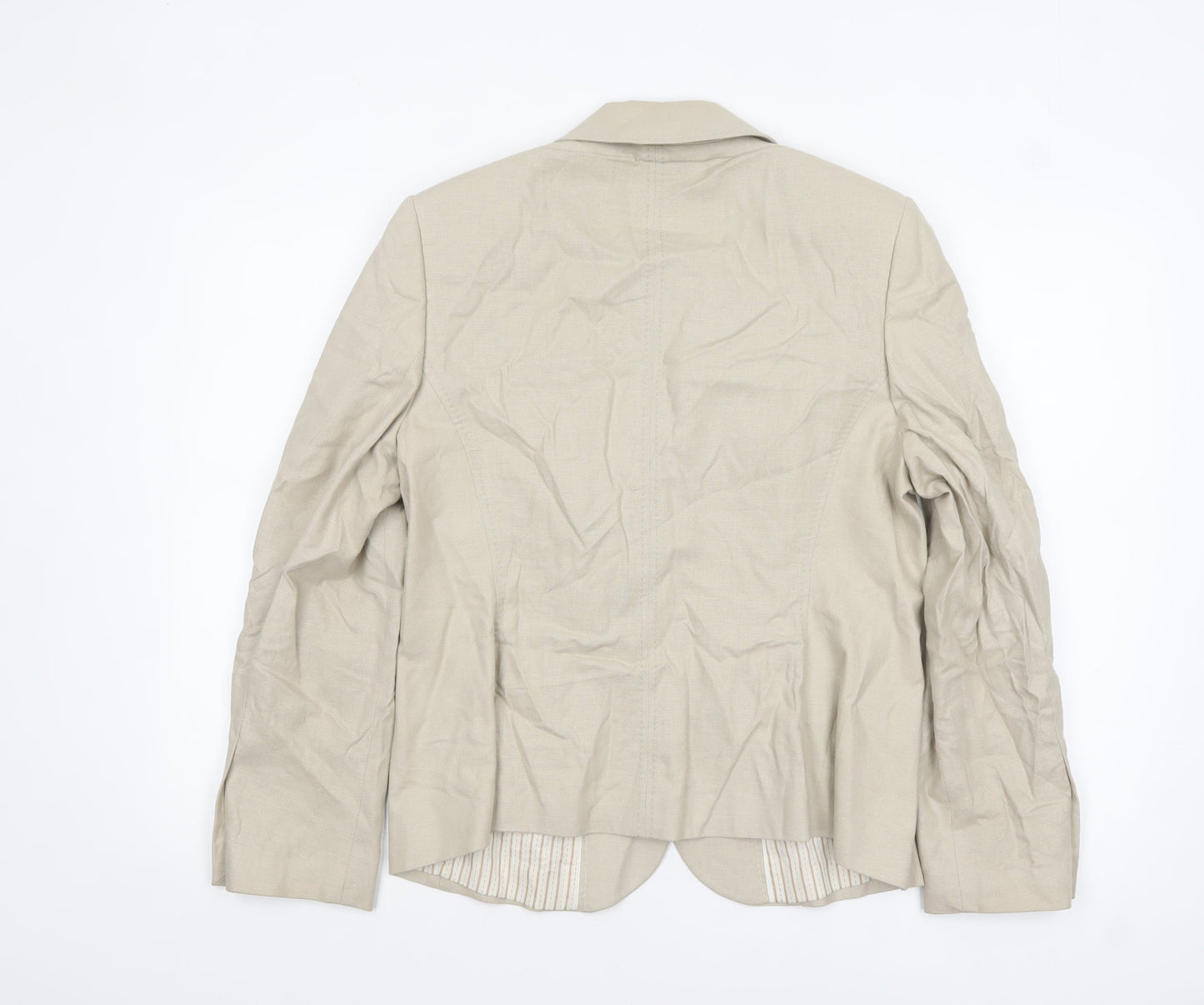 Marks and Spencer Women Beige Linen Blend Blazer Size 16 Single-Breasted