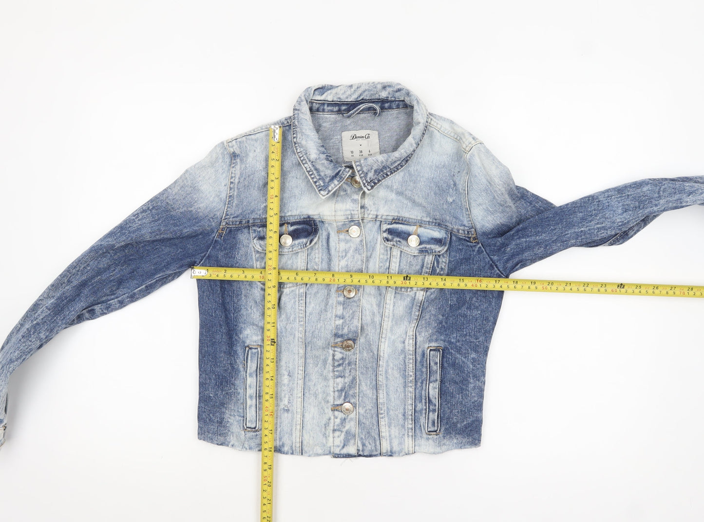 Denim Co Women's Blue Cropped Denim Jacket Size 10 Classic Style