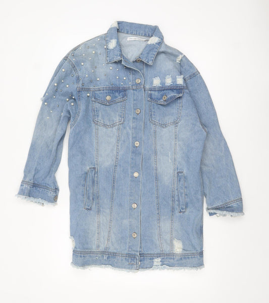 Off The Rails Womens Blue Long Denim Jacket S Beaded Virgo Design