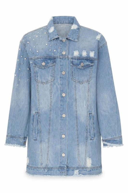 Off The Rails Womens Blue Long Denim Jacket S Beaded Virgo Design