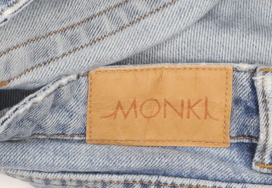 Monki Women Blue Denim Cut-Off Shorts Size 16 High Waist 100% Cotton