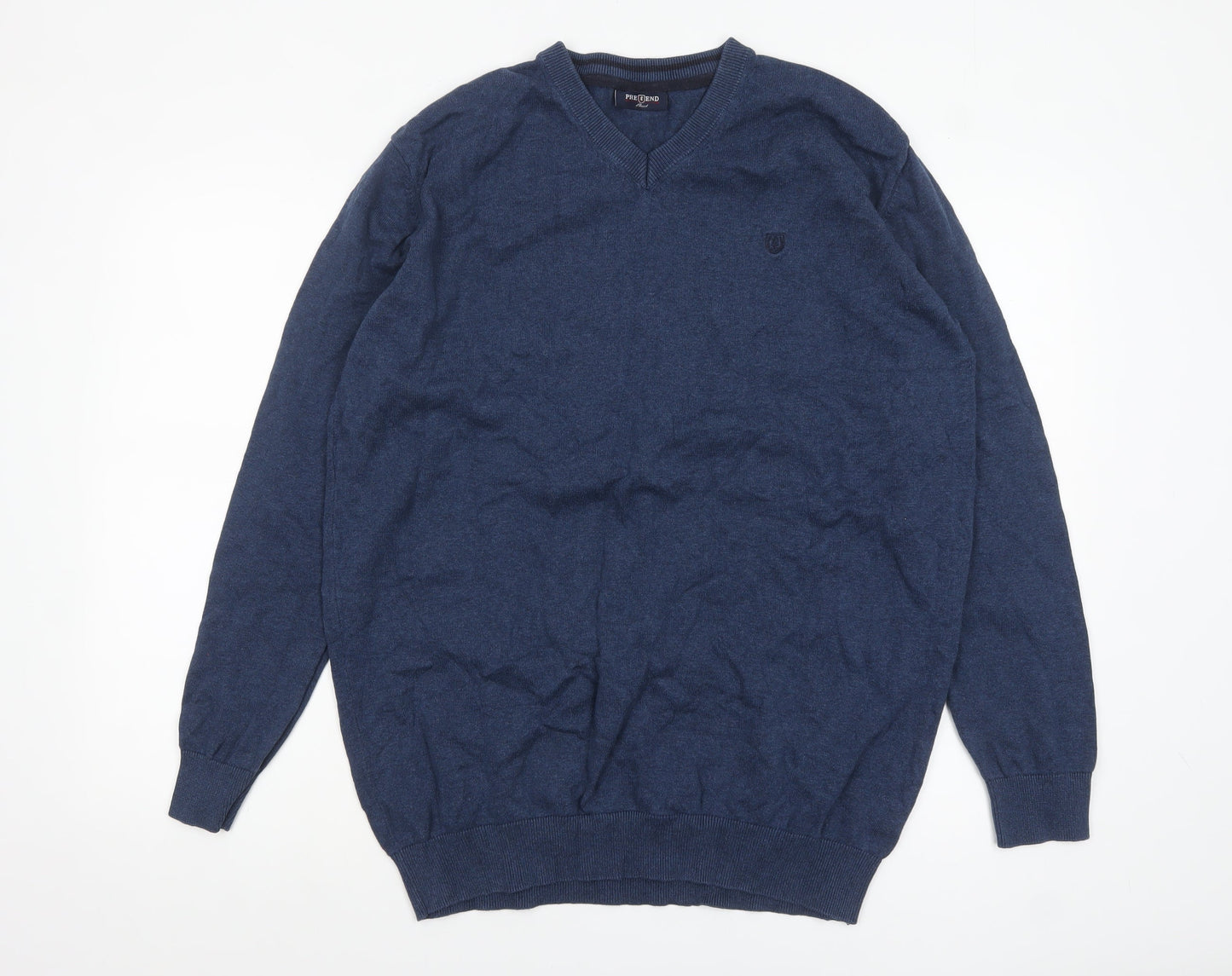 Pre End Men's Blue V-Neck Cotton Pullover Jumper XL