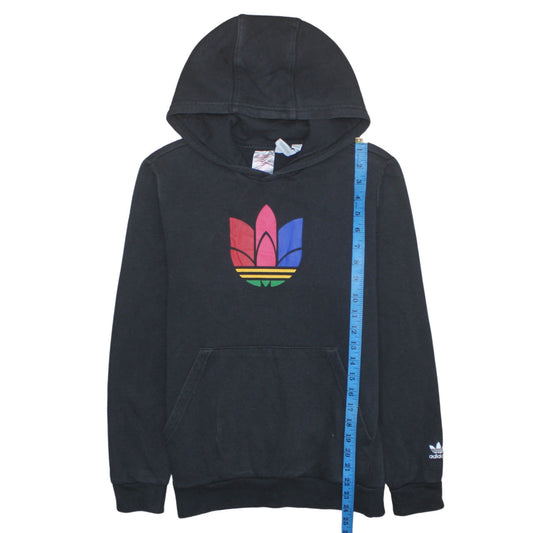 Adidas Boys Black Multicolour Logo Pullover Hoodie 13-14 Years Cotton Blend