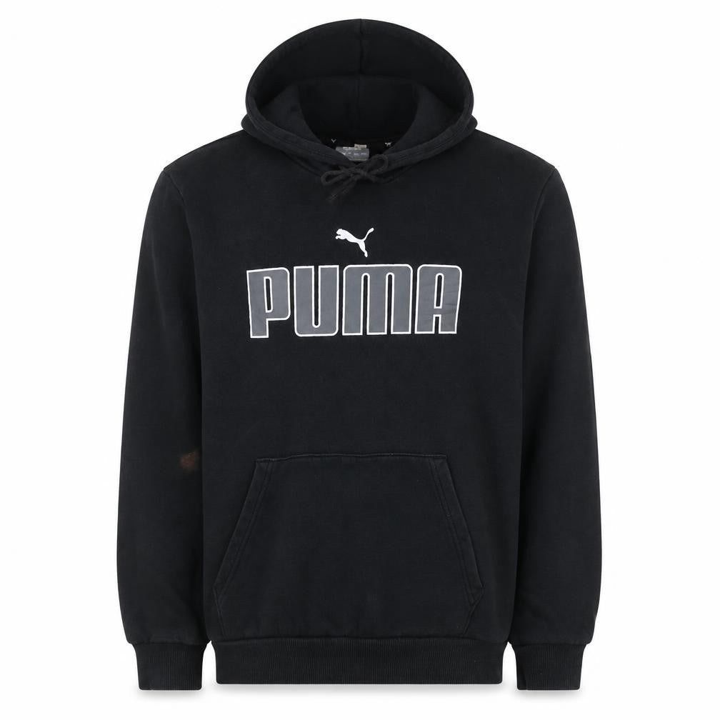 Puma Men's Black Pullover Hoodie M Regular Fit Logo Fleece Sweatshirt