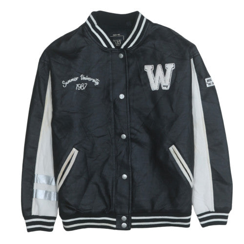IKKS Way Teens Black Varsity Jacket Size S 14 Years Embroidered