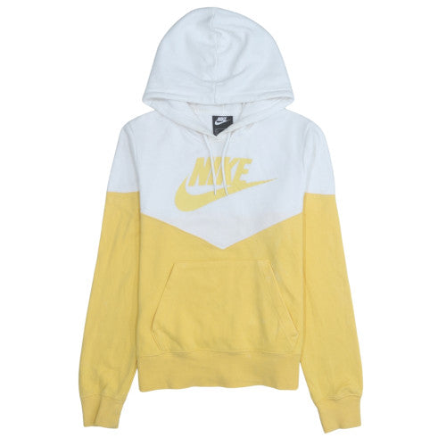 Nike Men's Yellow & White Pullover Hoodie Small Graphic Logo Cotton Blend