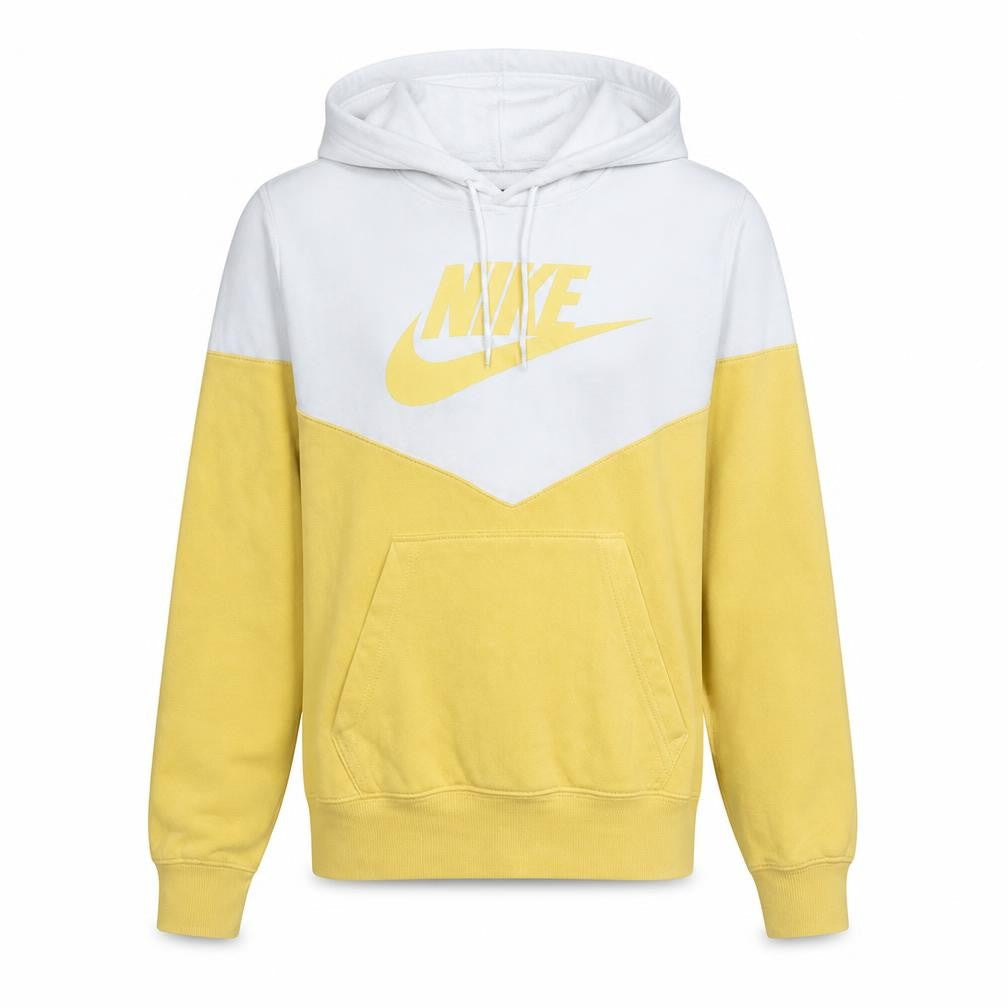 Nike Men's Yellow & White Pullover Hoodie Small Graphic Logo Cotton Blend