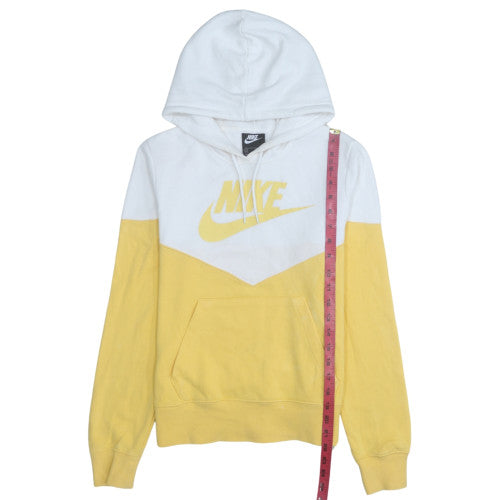 Nike Men's Yellow & White Pullover Hoodie Small Graphic Logo Cotton Blend