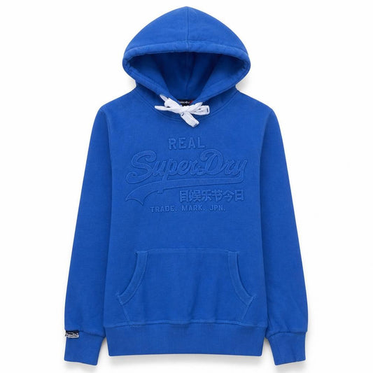 Superdry Womens Blue Pullover Hoodie UK 12 Classic Fit Cotton Vintage Style
