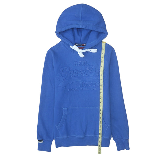 Superdry Womens Blue Pullover Hoodie UK 12 Classic Fit Cotton Vintage Style