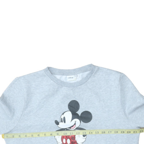 Disney Women Grey Mickey Mouse Crew Neck Pullover Sweatshirt Size M 12/14