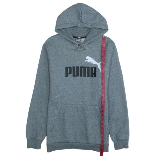 Puma Men's Grey Pullover Hoodie M Logo Fleece Sweatshirt