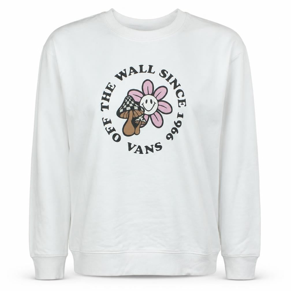 Vans Womens White Large Pullover Sweatshirt with Flower Graphic