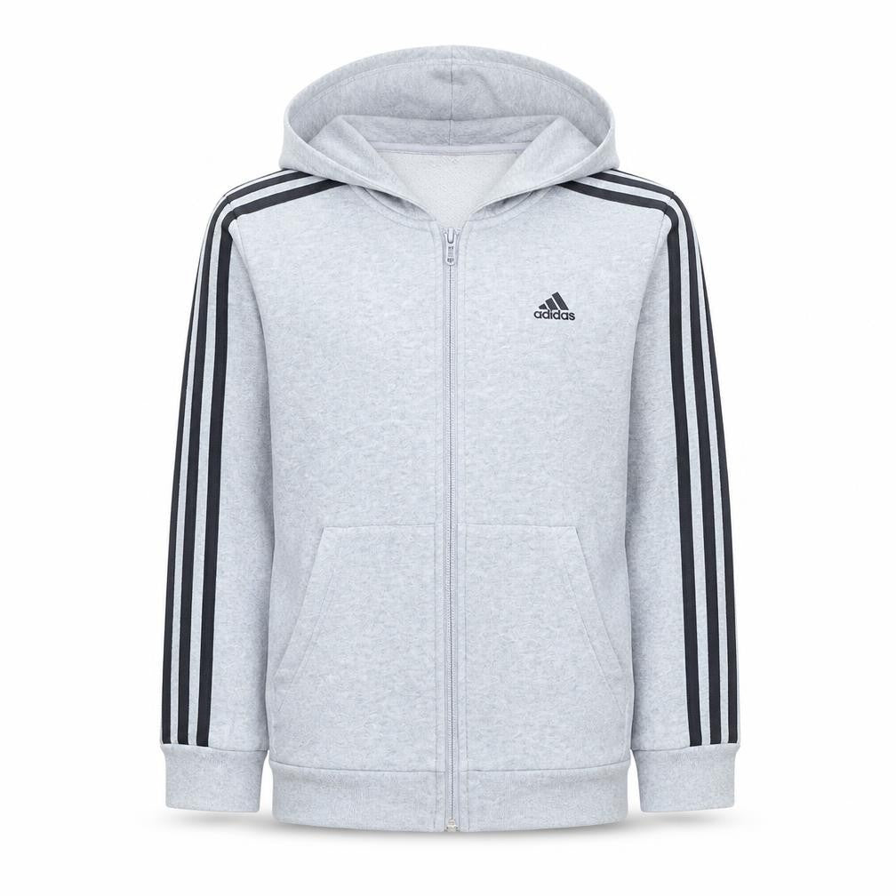 Front view of Adidas boys’ grey full zip hoodie 13-14 years hooded sportswear