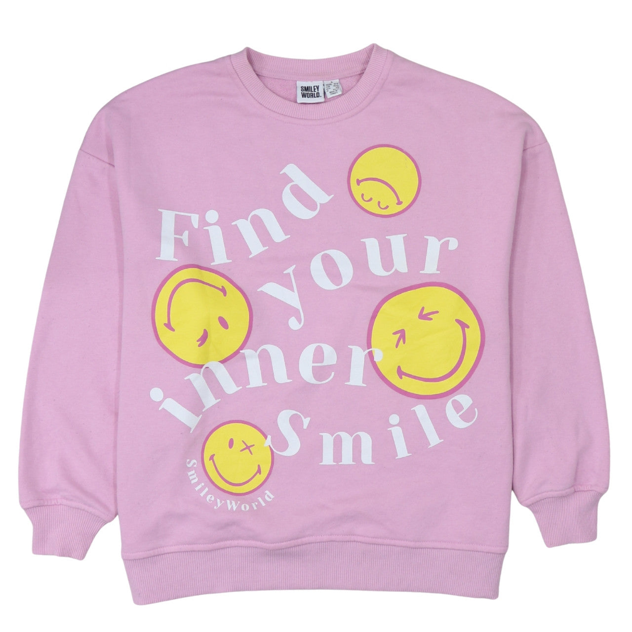 SmileyWorld Women Pink Graphic Print Pullover Sweatshirt Size S