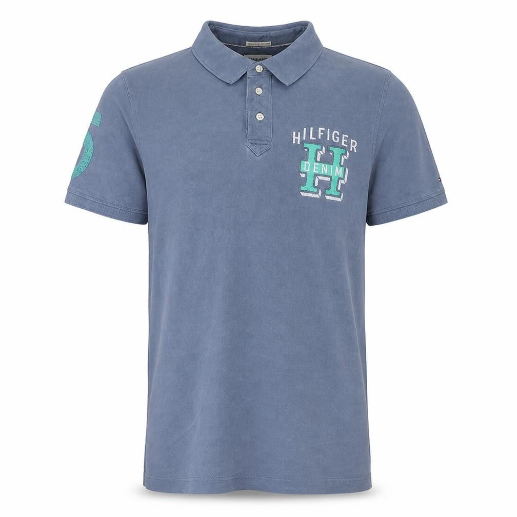 Tommy Hilfiger Men Blue Logo Polo Shirt Size L Casual Cotton