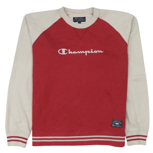 Champion Men's Red Beige Pullover Sweatshirt M Crew Neck Embroidered Logo