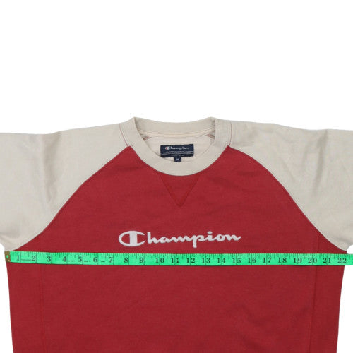 Champion Men's Red Beige Pullover Sweatshirt M Crew Neck Embroidered Logo