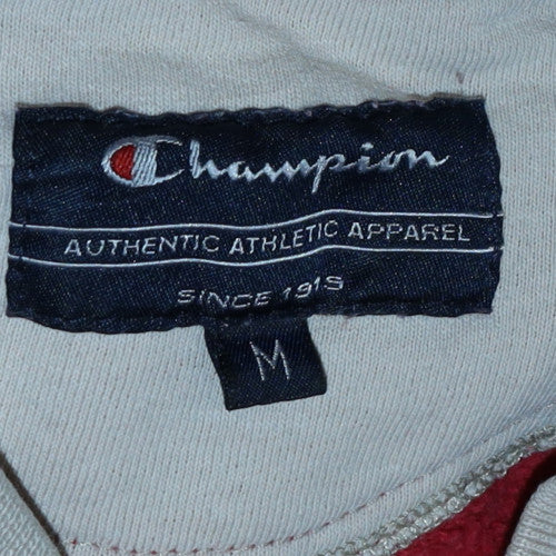 Champion Men's Red Beige Pullover Sweatshirt M Crew Neck Embroidered Logo