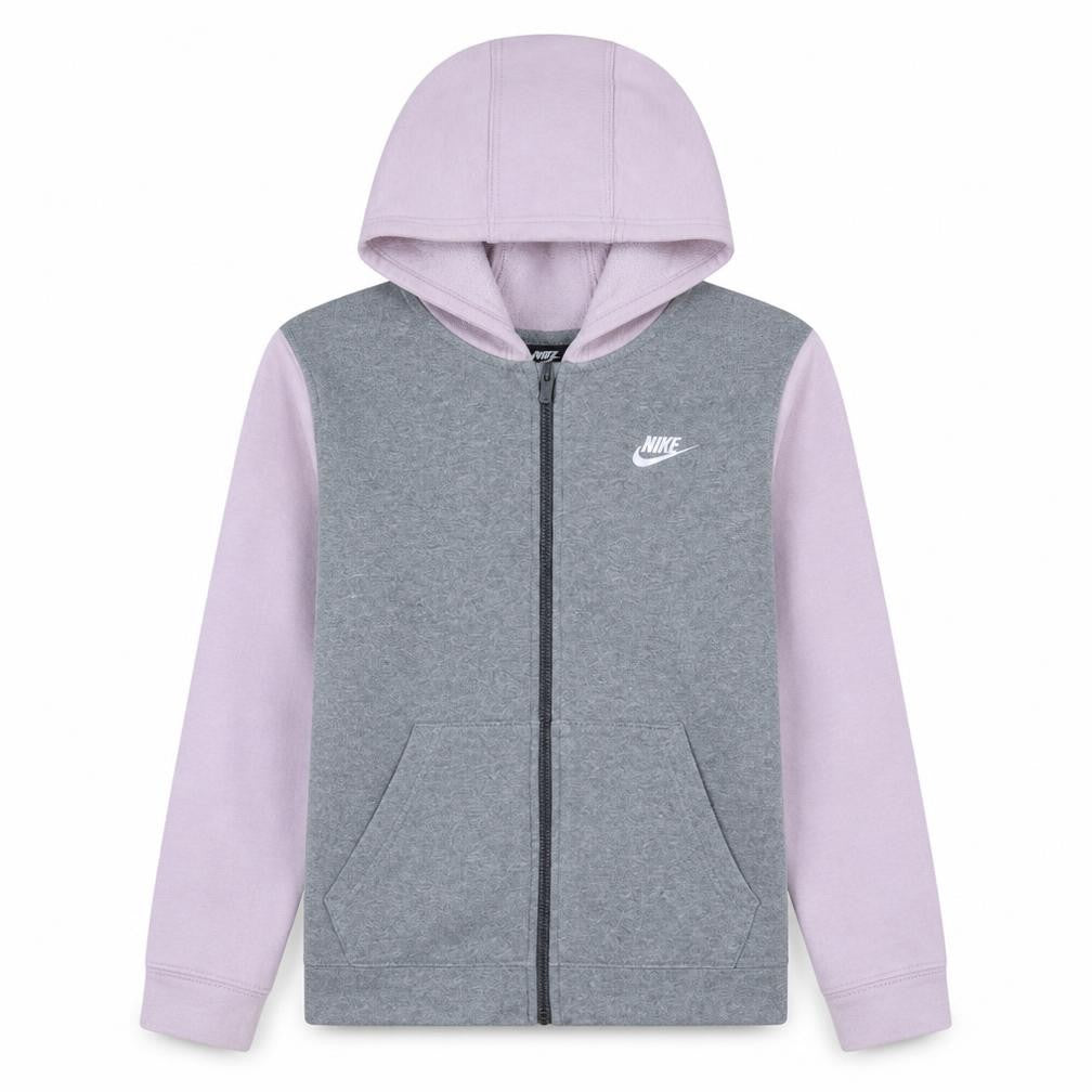 Front view of Nike girls’ grey & pink full zip fleece hoodie xl 158-170cm casual sweatshirt