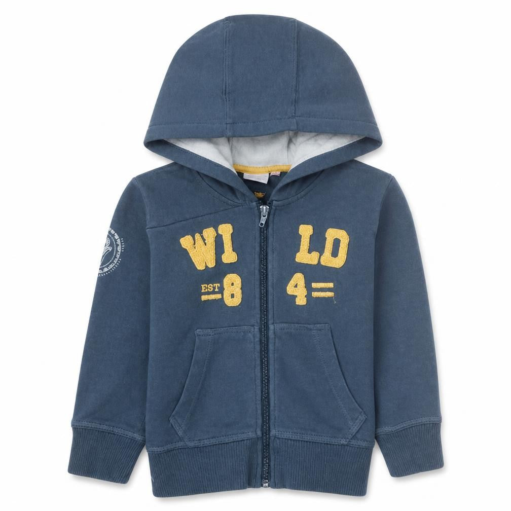 Front view of Influx boys’ blue full zip hoodie 4 years cotton blend casual sweatshirt