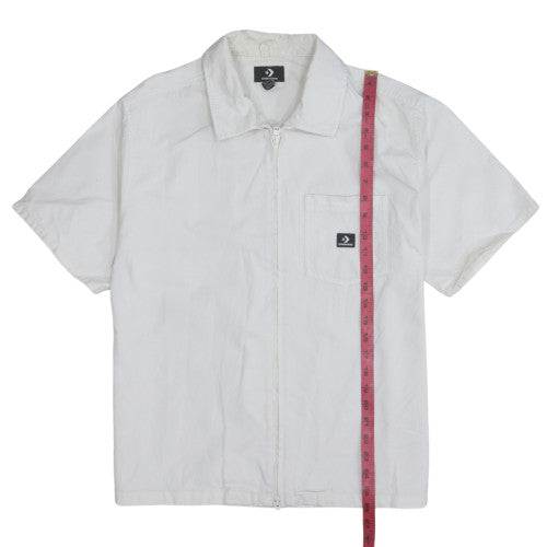 Converse Men's White Cotton Zip-Up Short Sleeve Shirt M