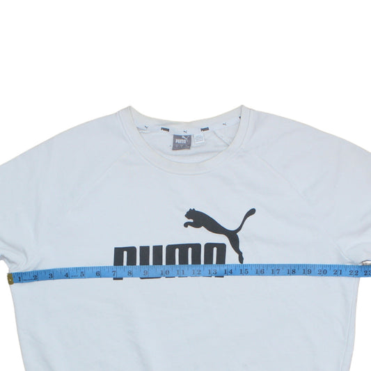 Puma Womens White Crew Neck Sweatshirt Medium Logo Print Pullover
