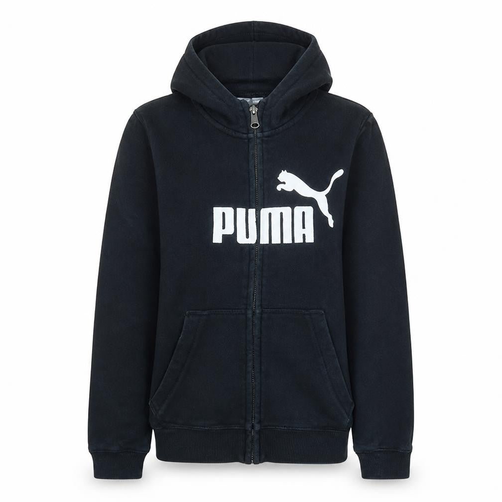 Front view of Puma boys’ black full zip hoodie 12 years hooded sweatshirt