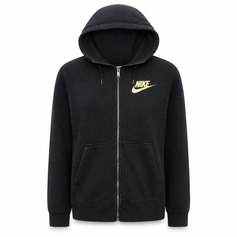 Nike Womens Black Full Zip Hoodie M Gold Logo Cotton Blend