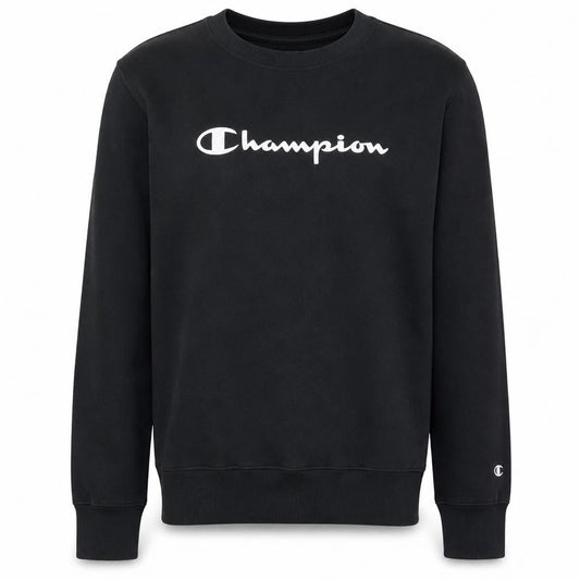 Champion Mens Black Large Pullover Sweatshirt Crew Neck Logo Cotton Blend