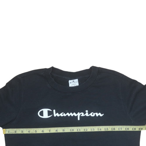 Champion Mens Black Large Pullover Sweatshirt Crew Neck Logo Cotton Blend
