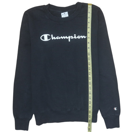 Champion Mens Black Large Pullover Sweatshirt Crew Neck Logo Cotton Blend