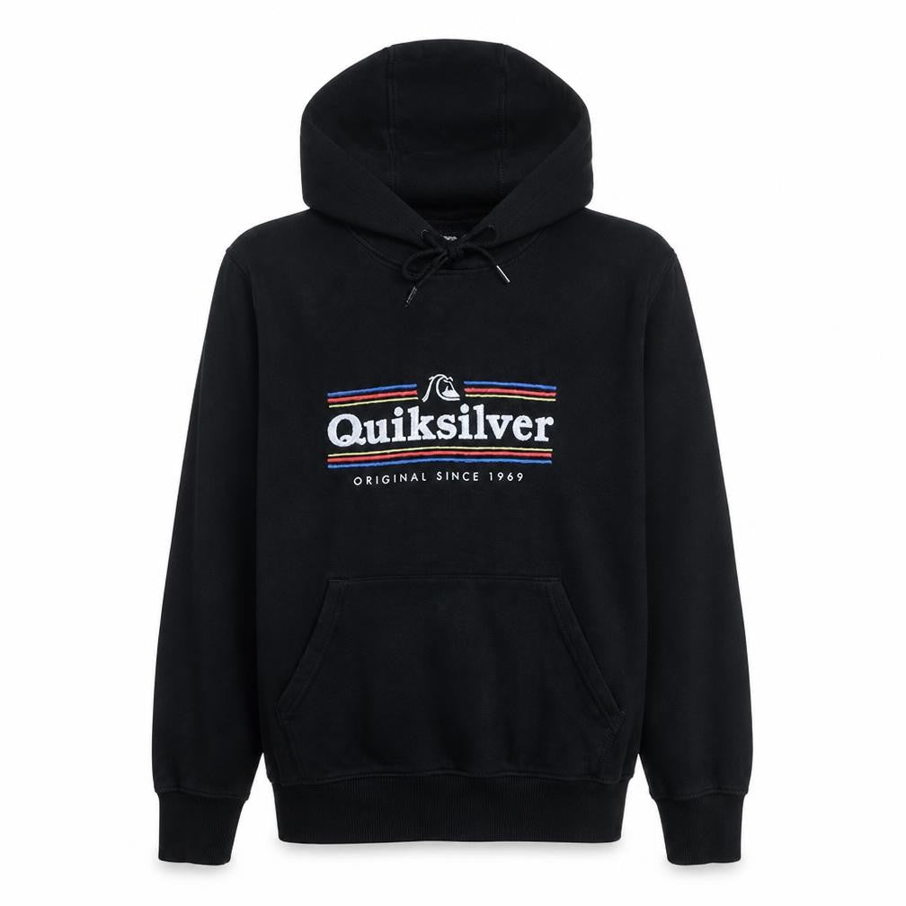 Quiksilver Men's Black Pullover Hoodie Small Logo Graphic Sweatshirt