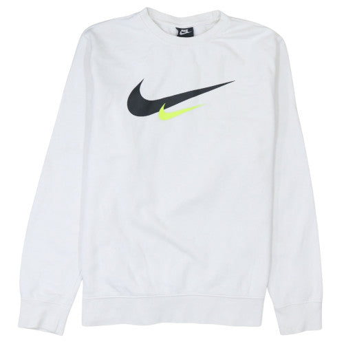 Nike Men's White Pullover Crew Neck Sweatshirt L Sports Logo Fleece