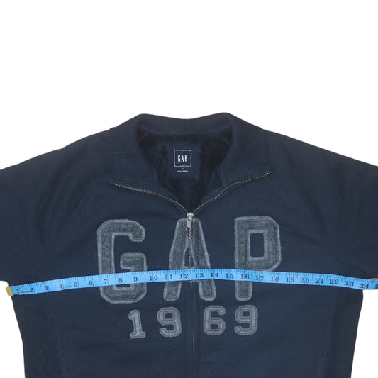 GAP Men's Blue L Bomber Jacket Full Zip Fleece Lined 1969 Logo