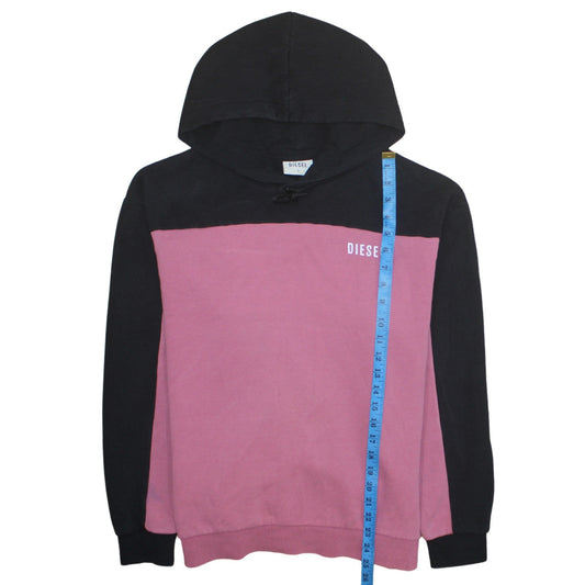 Diesel Women Black Pink Colourblock Pullover Hoodie L Cotton Blend